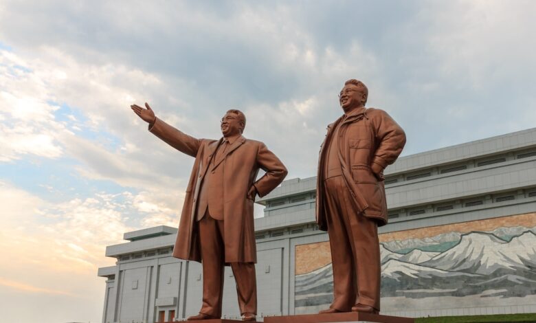 NORTH KOREA, PYONGYANG - July 24: Mansudae Monument at July 24, 2014 in Pyongyang, North Korea. Mansudae is the most respected monument of the late leaders of the DPRK.