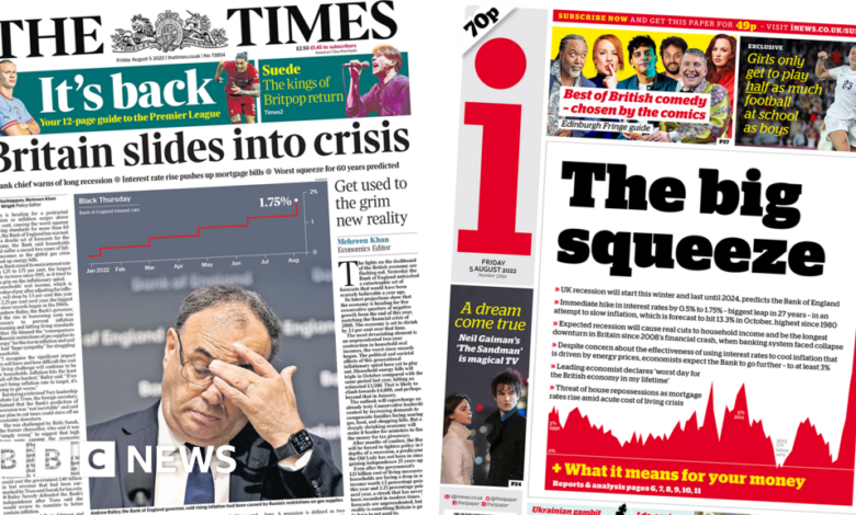 Newspaper headline: Big squeeze and recession on the way
