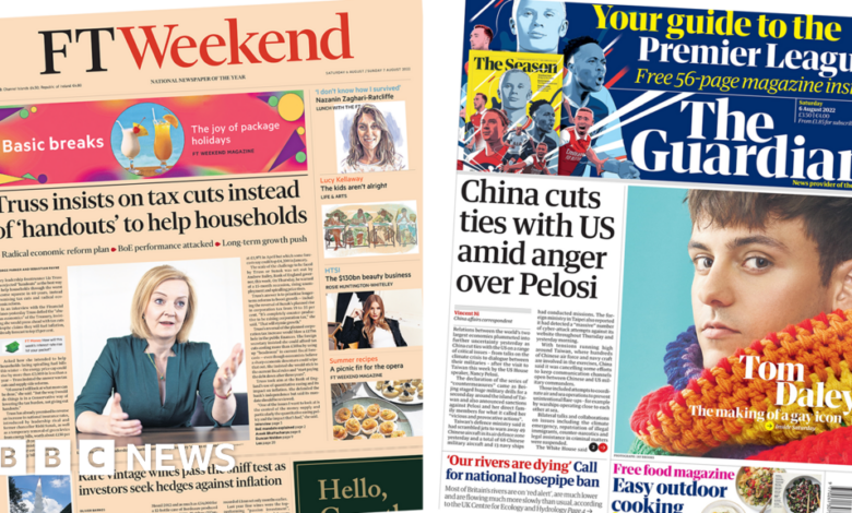 Newspaper headline: Truss refuses funding and China cuts ties with US
