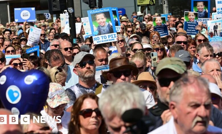 Noah Donohoe: Thousands of people in Belfast protest