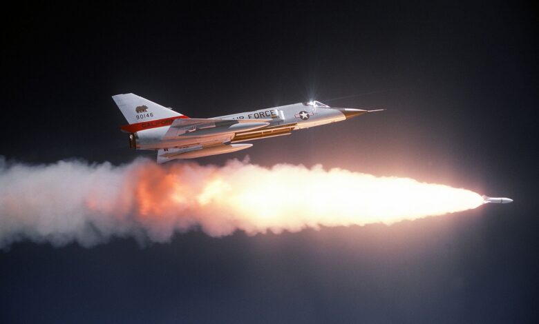 Convair F-106A Delta Dart firing Genie missile. Image credit: United States Air Force via Wikimedia, Public Domain