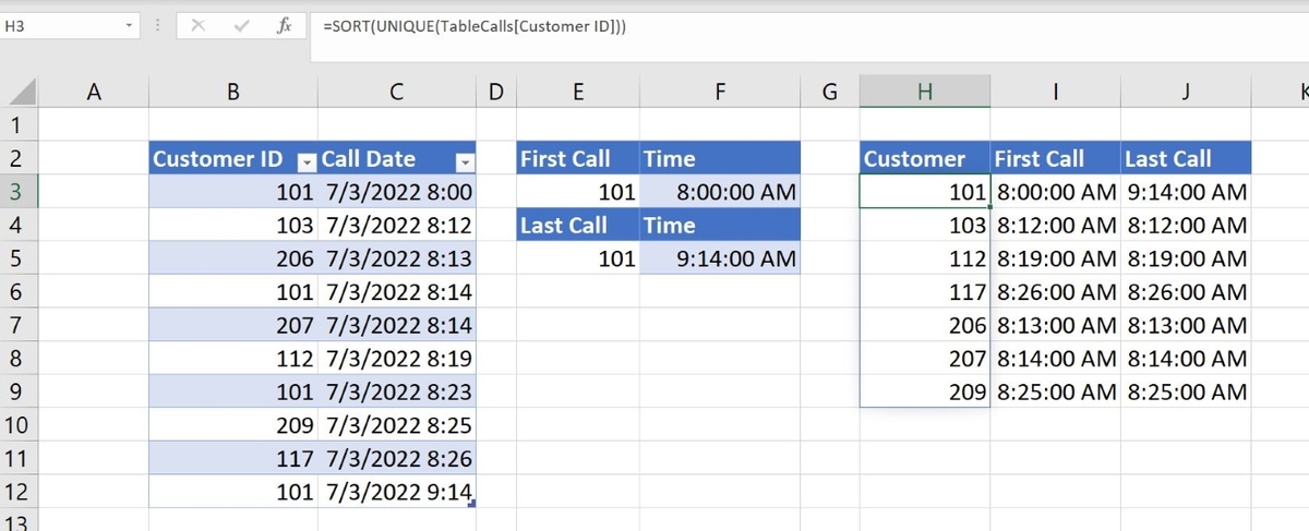 Excel test data with organized test data in column H highlighted