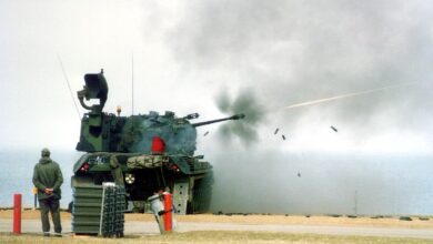 FLAK-Panzer-Gepard at target shooting exercise in Hohwacht Bay, Germany.