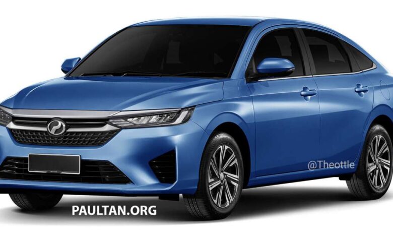 The B-segment Perodua sedan is rendered based on the latest Toyota Vios - DNGA platform, modified front and rear