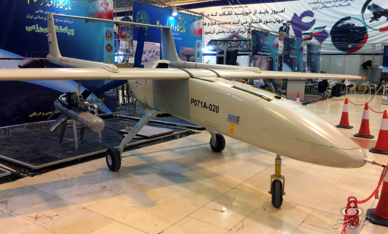 Mohajer-6 UAV seen during the Eqtedar 40 defence exhibition in Tehran. Image credit: Fars Media Corporation via Wikimedia, CC BY 4.0