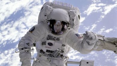 A NASA astronaut in a space suit. Image credit: NASA, CC0 Public Domain via Negative Space