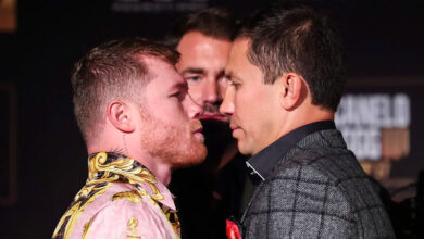 Golovkin taunts Canelo in front of the trio