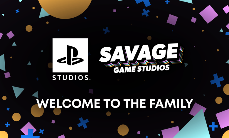 PlayStation Studios logo and Savage Game Studios logo, with text saying "welcome to the family"