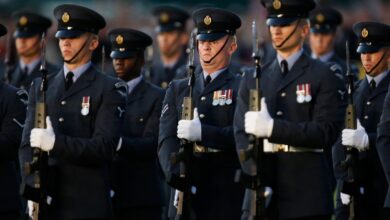 The Queen's Colour Squadron of the Royal Air Force parades at the opening ceremony of the Invictus Games at the Queen Elizabeth Park in east London September 10, 2014.