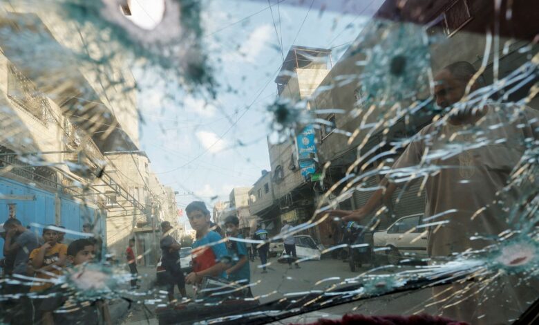 A smashed car window in Gaza on Sunday