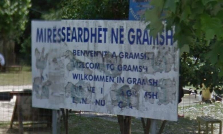 A sign saying Welcome to Gramsh, in the Albanian town. Pic: Google Street View