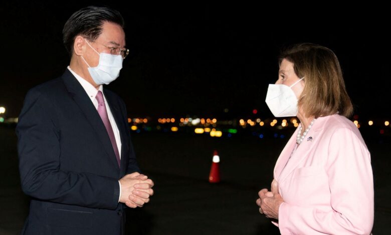 Nancy Pelosi was welcomed to Taiwan by the self-rule island's foreign minister Joseph Wu