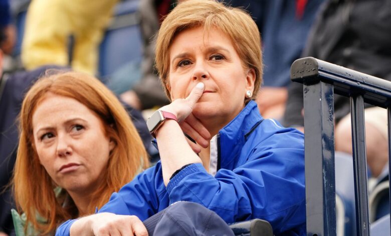 First Minister Nicola Sturgeon watches the action on course during day two of The Open at the Old Course, St Andrews