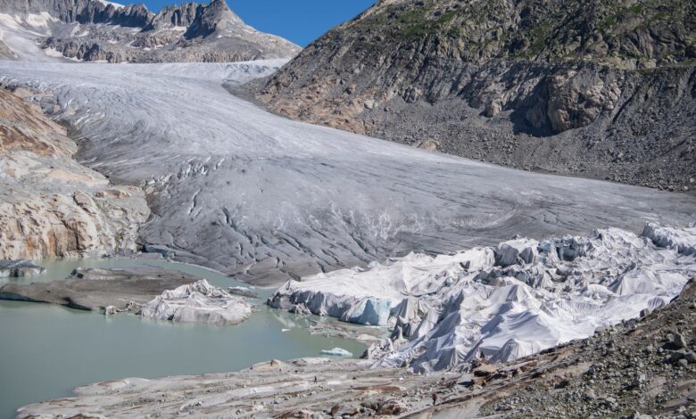 Switzerland's oldest glacier is protected by special white blankets to prevent it from melting (file pic). Pic: AP