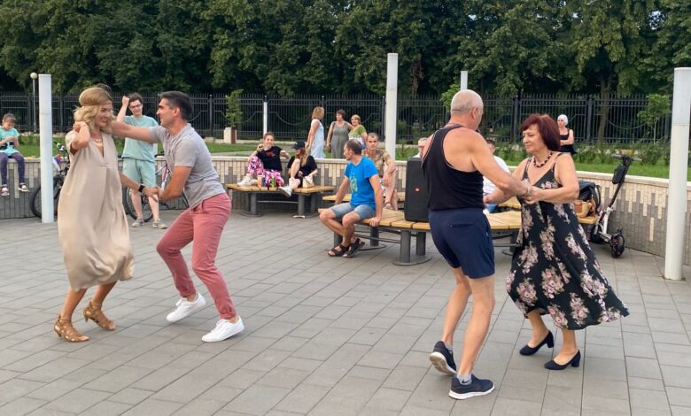 People dance in Victory Park, built by Avtovaz