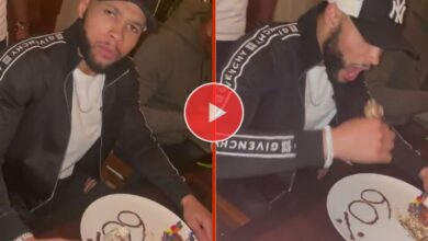 Eubank Jr pulled in the birthday cake and sent a special message to Benn