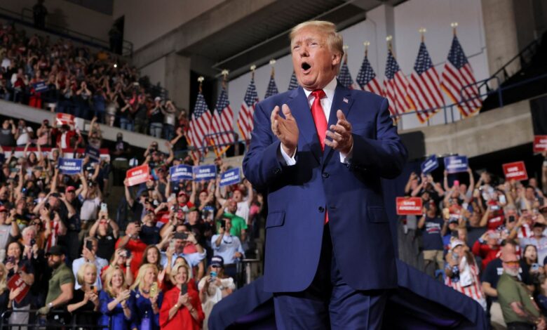 Former US president Donald Trump rally in Wilkes-Barre Pennsylvania giving speech