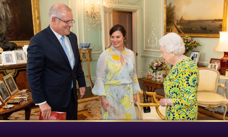 Queen Elizabeth II meets Australian Prime Minister Scott Morrison and his wife Jennifer during a private audience at Buckingham Palace, in London, Britain June 4, 2019. Dominic Lipinski/Pool via REUTERS