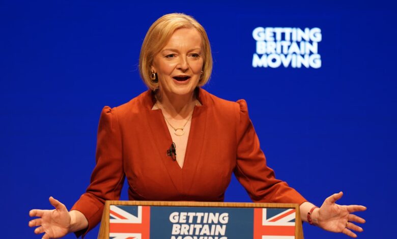 UK's Liz Truss pledges future tax cuts in speech thwarted by protest