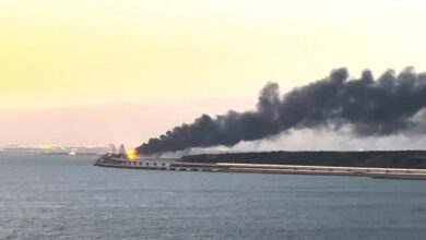 Russian authorities say a truck bomb caused a fire and damaged an important bridge in Crimea