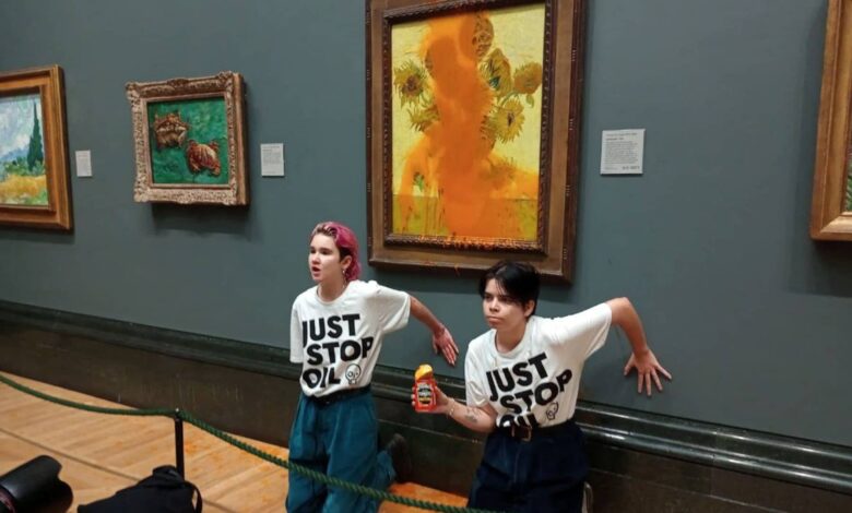 Oil protesters appear in court after throwing soup at Van Gogh painting