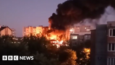 Russian tower engulfed in flames after deadly plane crash