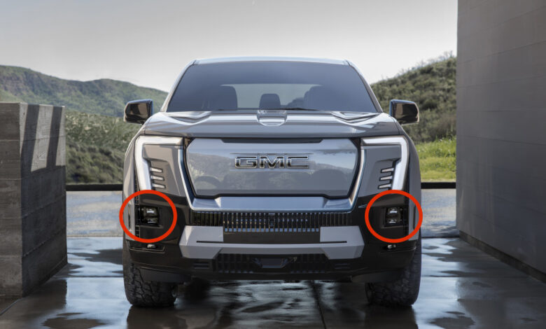GMC has moved the headlights down on the Sierra EV 2024 to prevent glare
