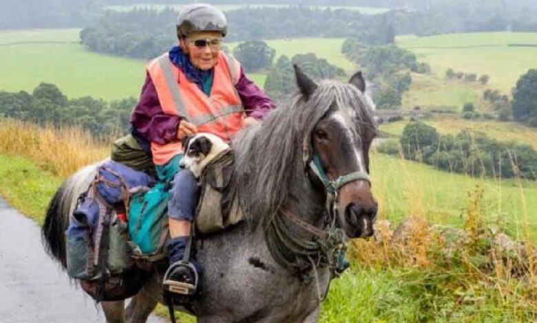 Her 80-year-old and disabled Jack Russel makes the annual 600-mile ride on horseback