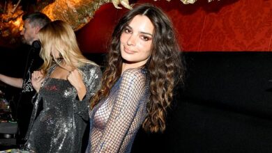 Emily Ratajkowski wore a see-through Tory Burch dress in NYC