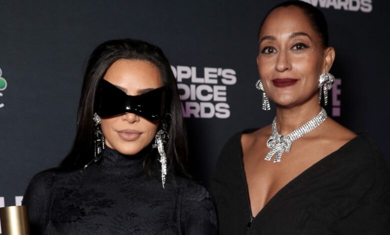 Kim Kardashian attends Tracee Ellis Ross's costumeless birthday dinner with a ghostly look