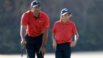 Tiger Woods caddies as son Charlie shot career best 68 at junior championship