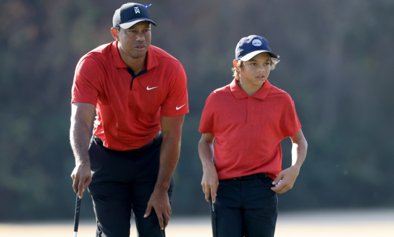 Tiger Woods caddies as son Charlie shot career best 68 at junior championship