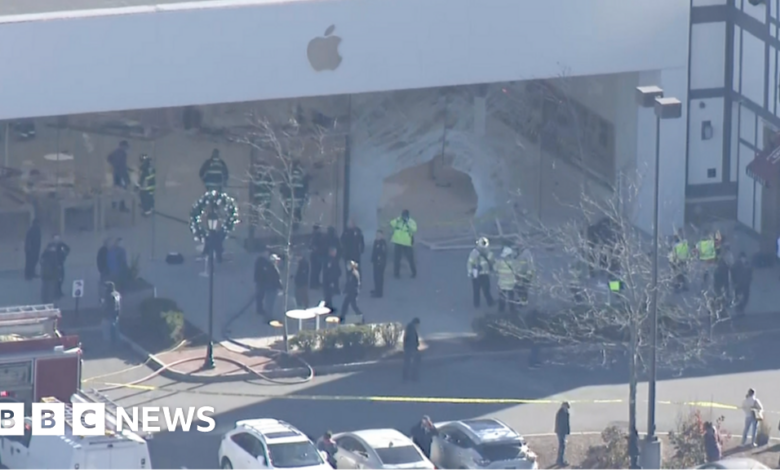 One dies after car crashes into Apple store in Massachusetts