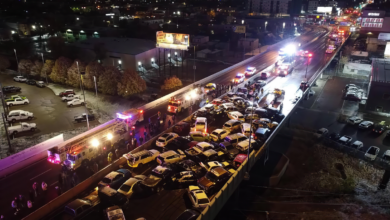 A pile of 100 cars in Denver after the first snow of the season