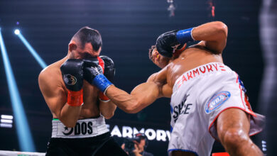 David Morrell Jr knocks out Aidos Yerbossynuly in the final round of the grueling battle