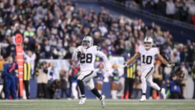 Raiders' Josh Jacobs ends 300-yard game with TD walking in OT
