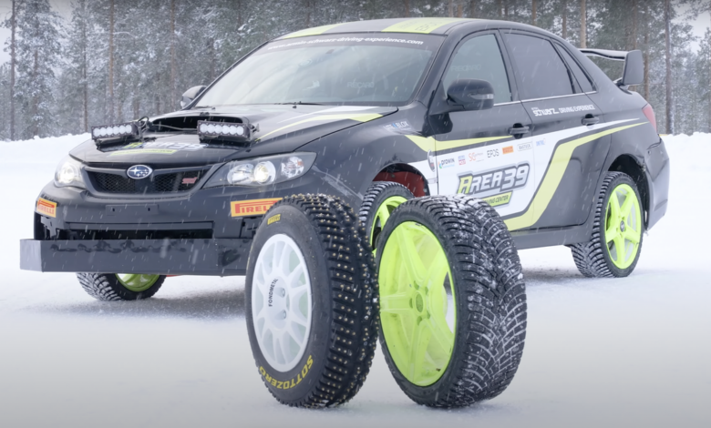 Street-legal snow tires vs WRC Rally studded tires