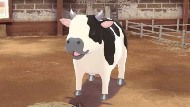 New Stories of the Seasons: A Wonderful Life Screenshot showing off the town and its cows