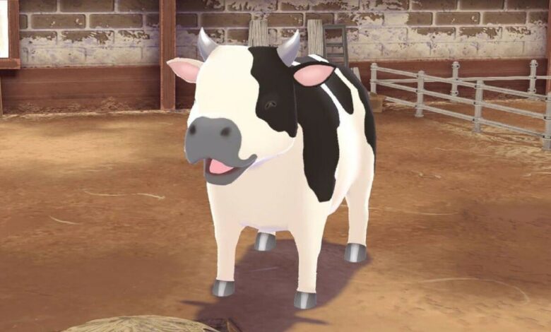 New Stories of the Seasons: A Wonderful Life Screenshot showing off the town and its cows