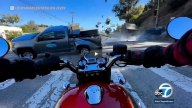 Video captures a horrible collision from the perspective of a lucky survivor of a motorbike