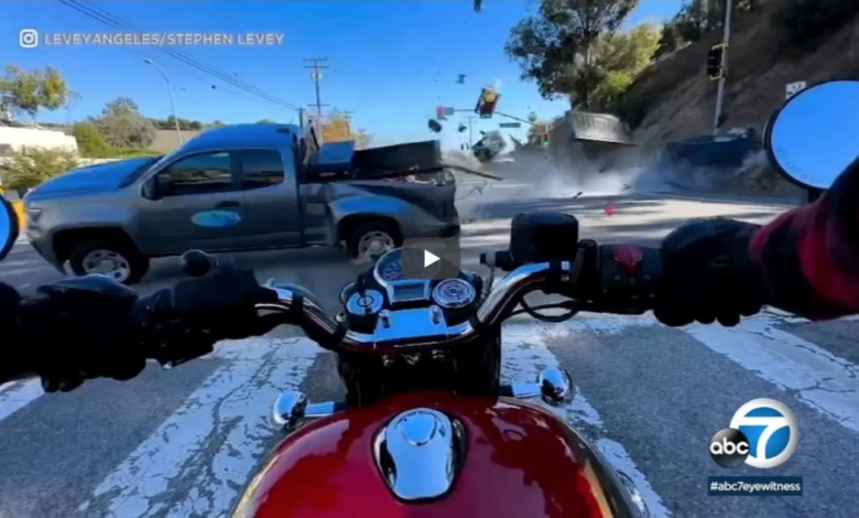 Video captures a horrible collision from the perspective of a lucky survivor of a motorbike