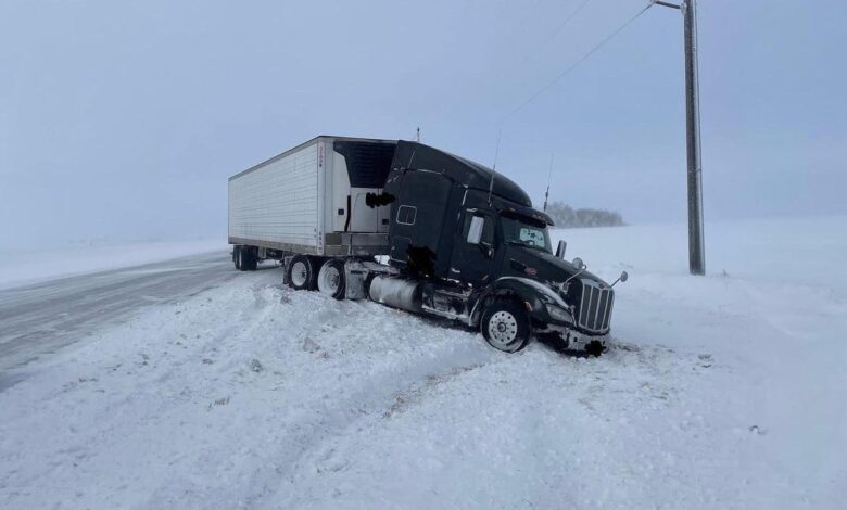 Winter storm Diaz buries large rig in snow in South Dakota