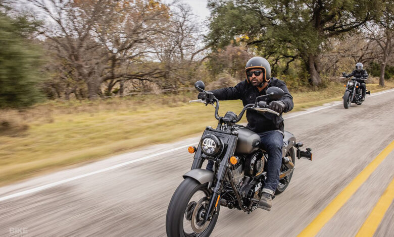 Alec Ferguson on an Indian Chieftan Motorcycle