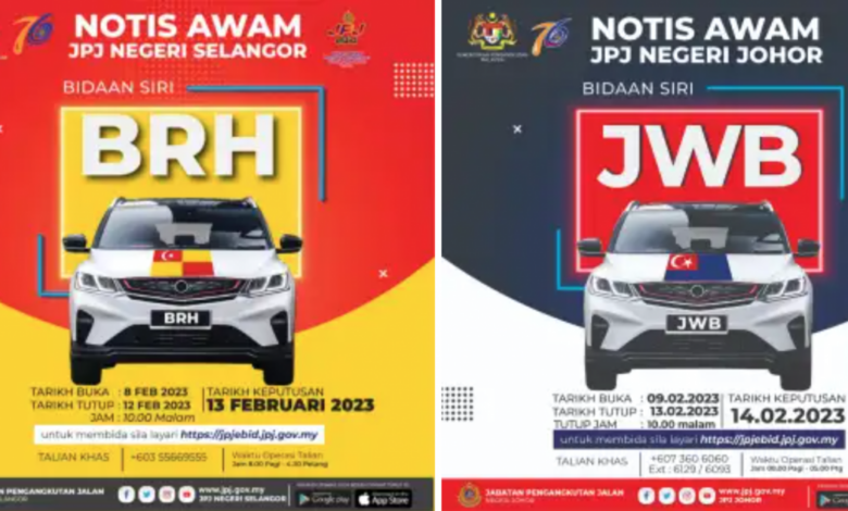 JPJ eBid: BRH and JWB number plates to be tendered