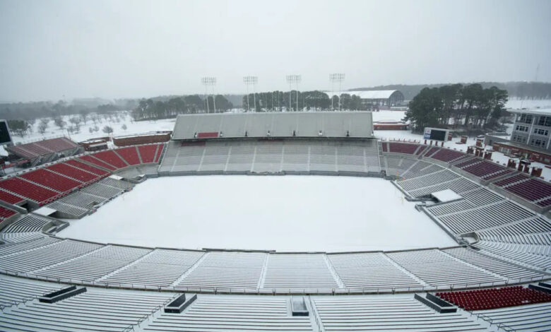 A photo of Carter-Finley Stadium in the snow from February 2015