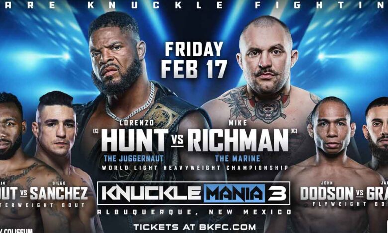 Lorenzo Hunt vs Mike Richman full fight video BKFC KnuckleMania 3 poster