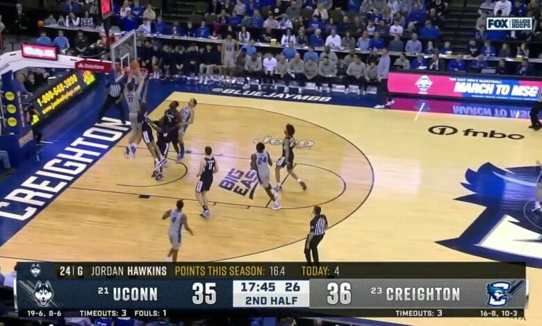 Creighton takes the lead over UConn after Ryan Kalkbrenner throws in a vicious slam