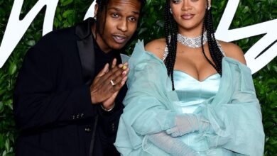 Pregnant Rihanna in white for birthday dinner with A$AP Rocky