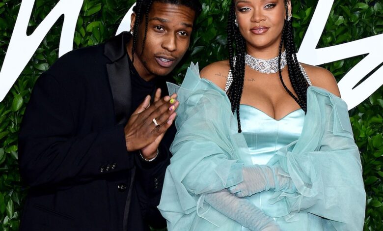 Pregnant Rihanna in white for birthday dinner with A$AP Rocky