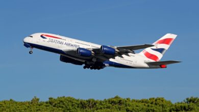 British Airways Airbus A380 taking off from Johannesburg